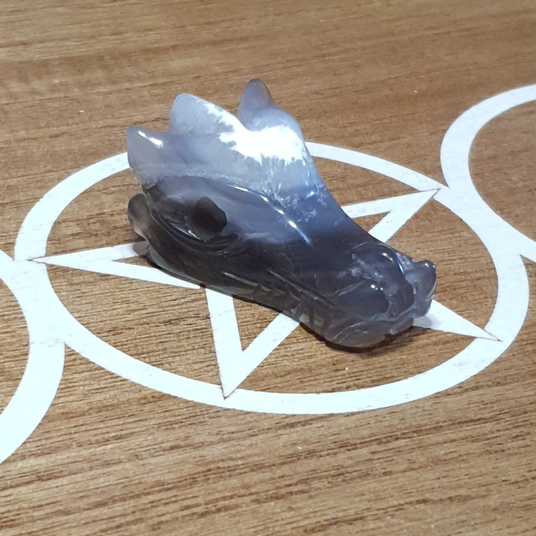 Orca Agate Dragon Skull Crystal Carving.