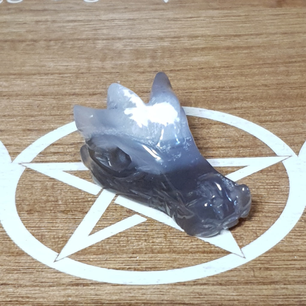 Orca Agate Dragon Skull Crystal Carving.