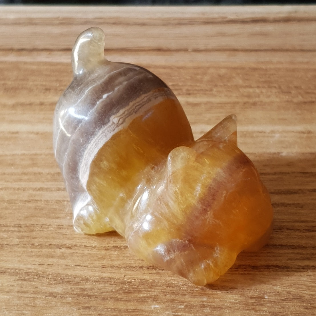 Bouncy Fluorite Kitty Cat Crystal Carving.