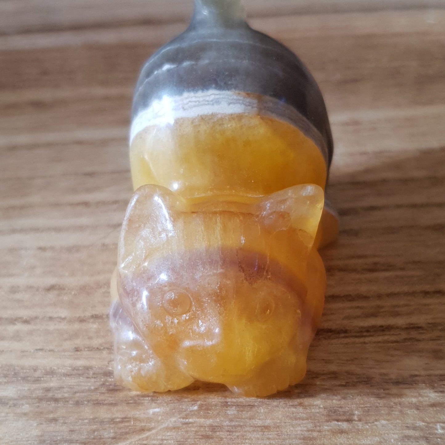 Bouncy Fluorite Kitty Cat Crystal Carving.
