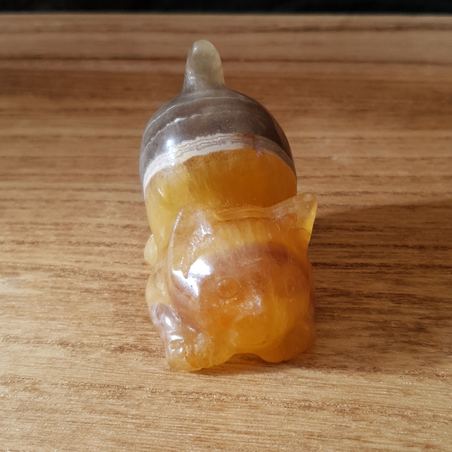 Bouncy Fluorite Kitty Cat Crystal Carving.