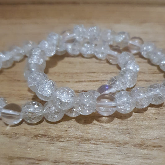 Crackle Quartz and Aura Glass Stretch Bracelet.
