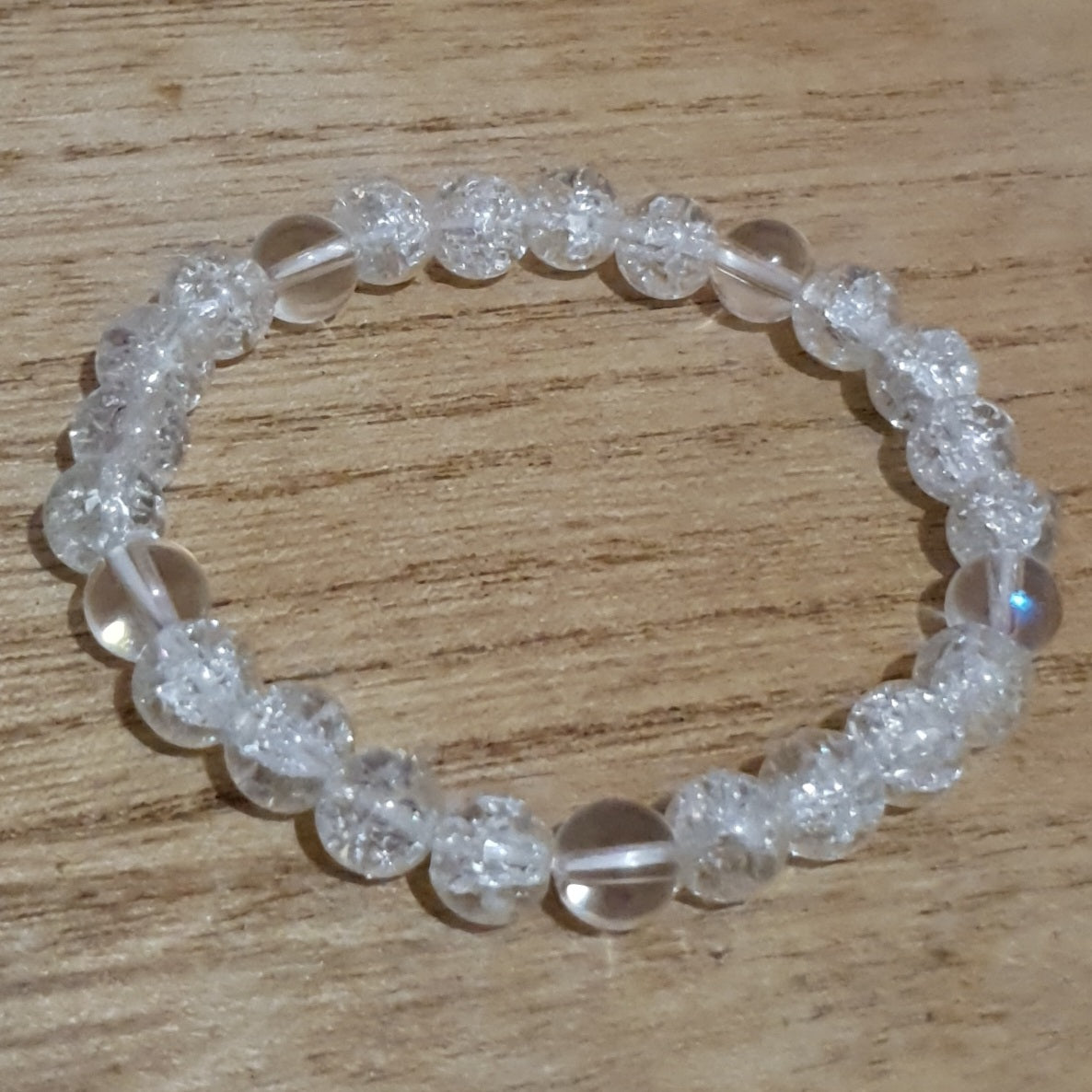 Crackle Quartz and Aura Glass Stretch Bracelet.