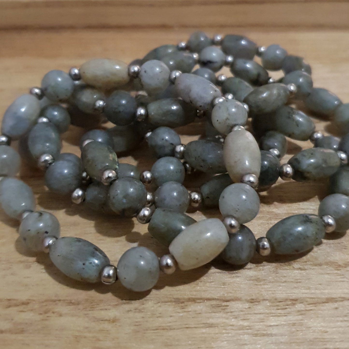Labradorite Handmade Oval Beaded Bracelet. Low Grade.