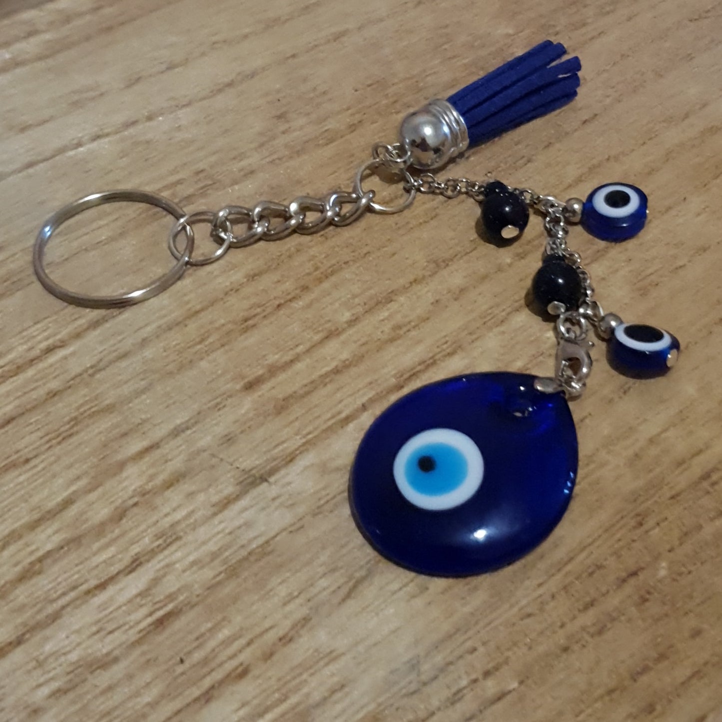 Blue Sandstone Evil Eye Handmade Keychain.
