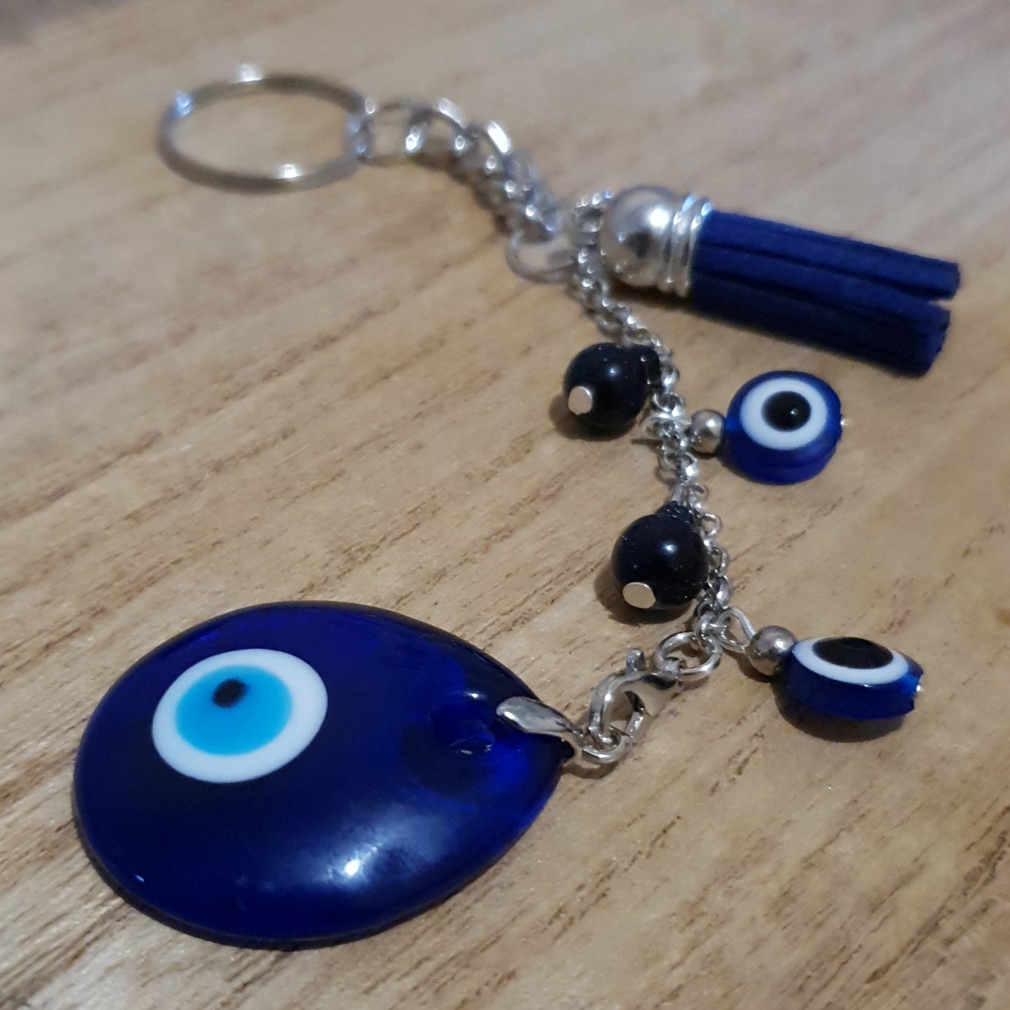 Blue Sandstone Evil Eye Handmade Keychain.