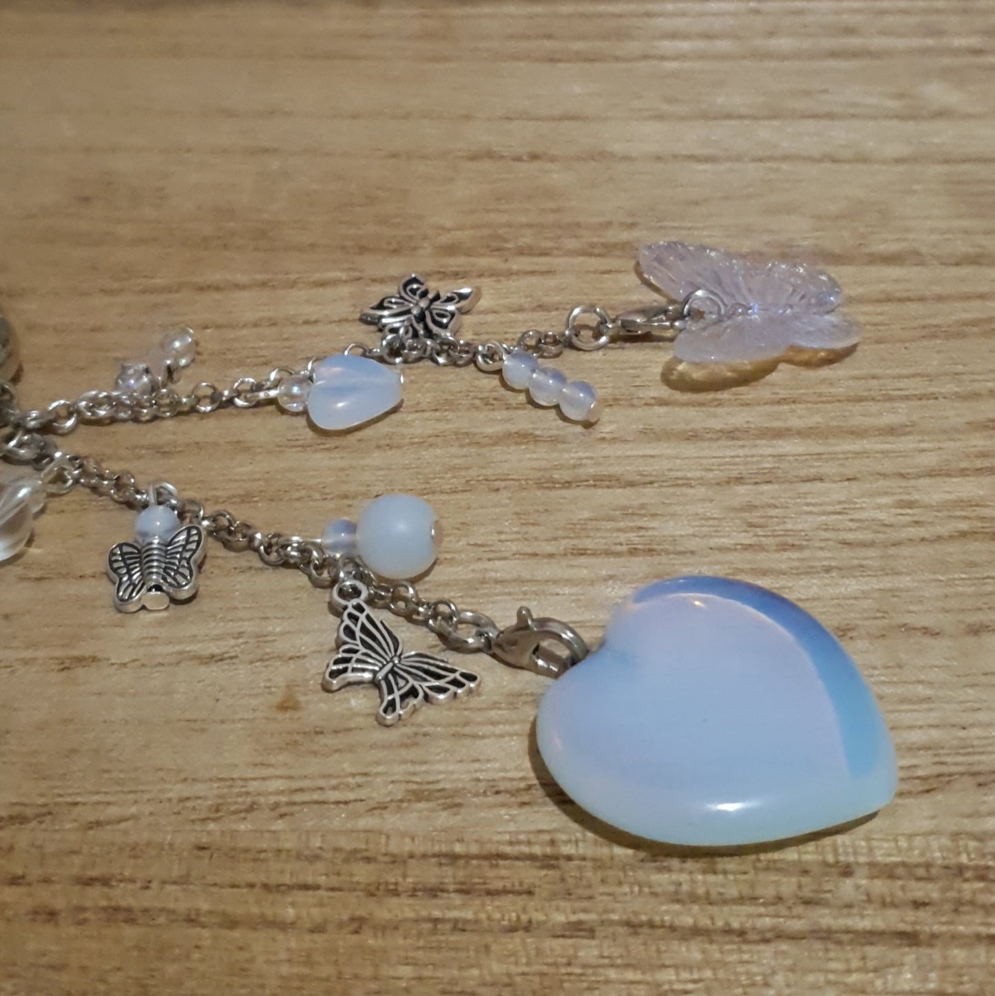 Opalite Heart and Iridescent Butterfly Handmade Keychain.