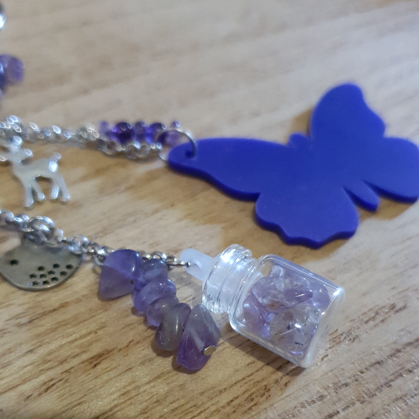 Butterfly & Woodland Creatures Amethyst Handmade Keychain.