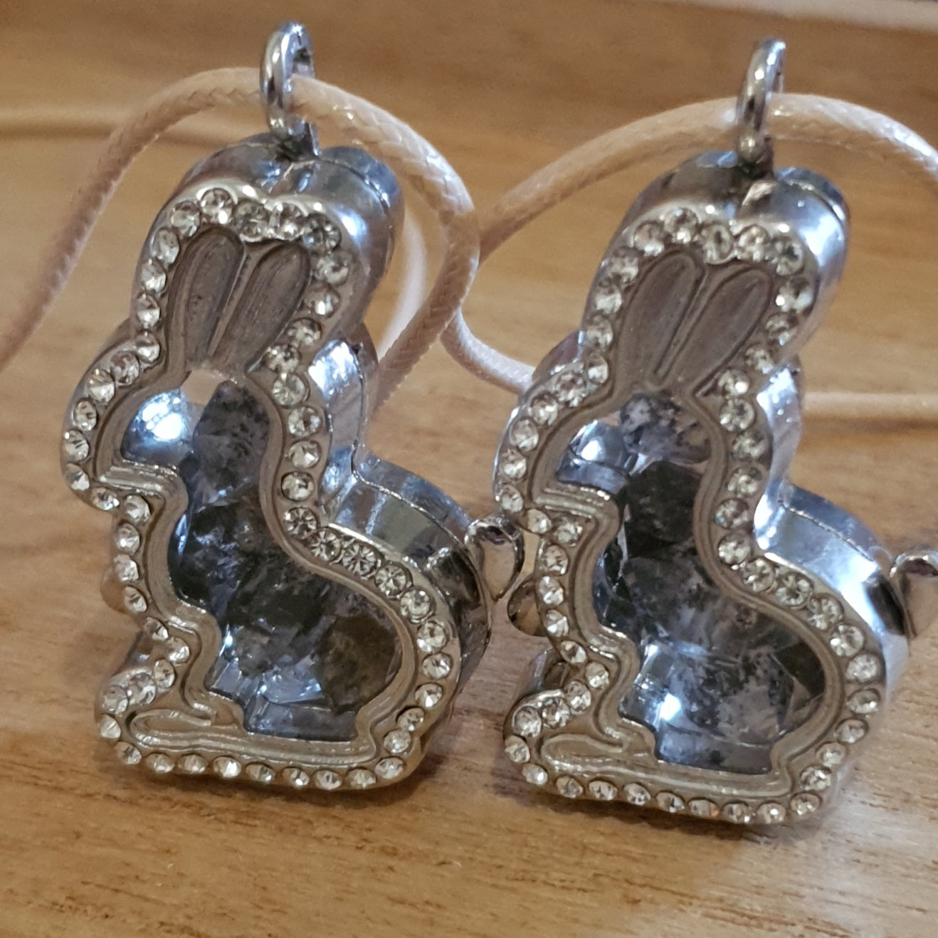 Herkimer Diamond Filled Rabbit Pendant and Handmade Necklace Cord.