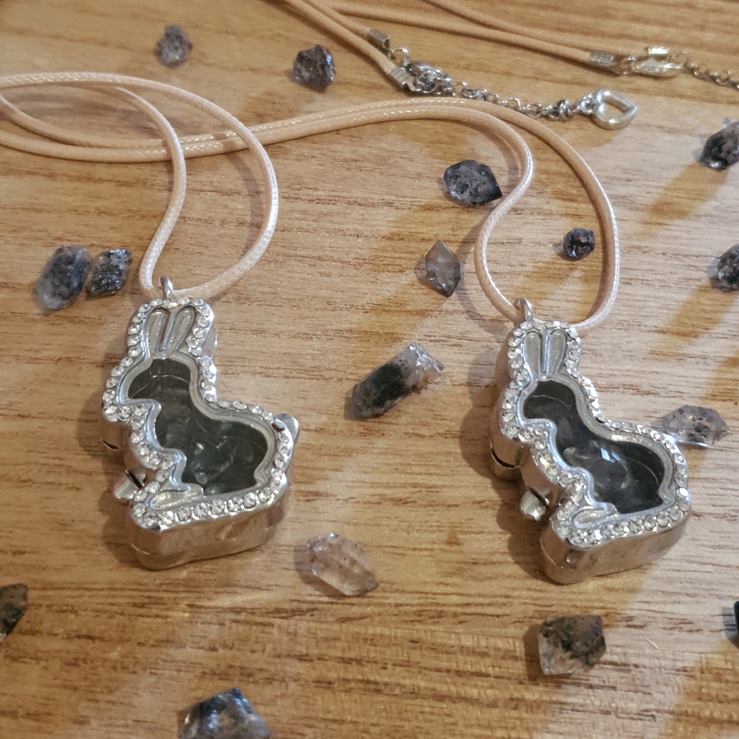 Herkimer Diamond Filled Rabbit Pendant and Handmade Necklace Cord.