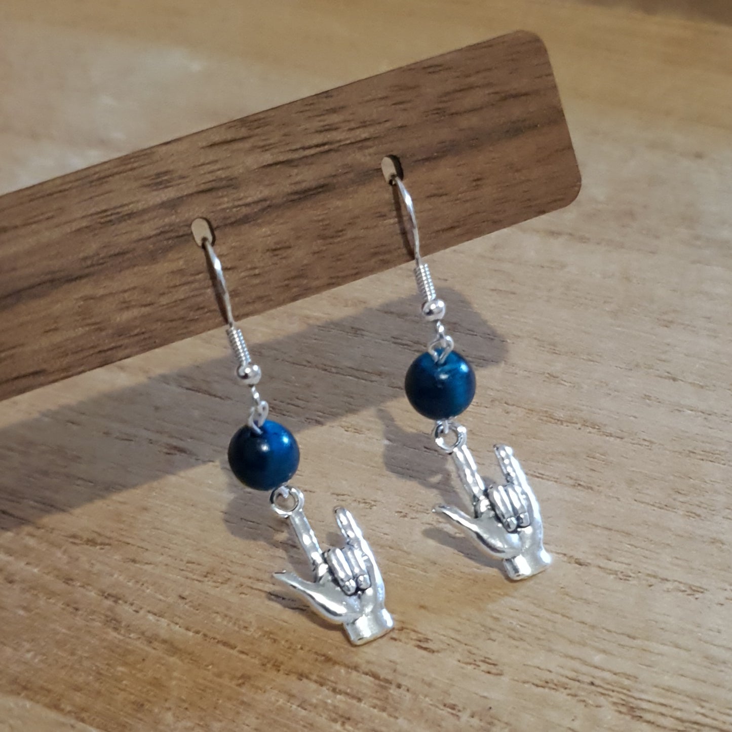 Punk Rock Salute Earrings with Blue Tigers Eye. (Colour Enhanced Beads)