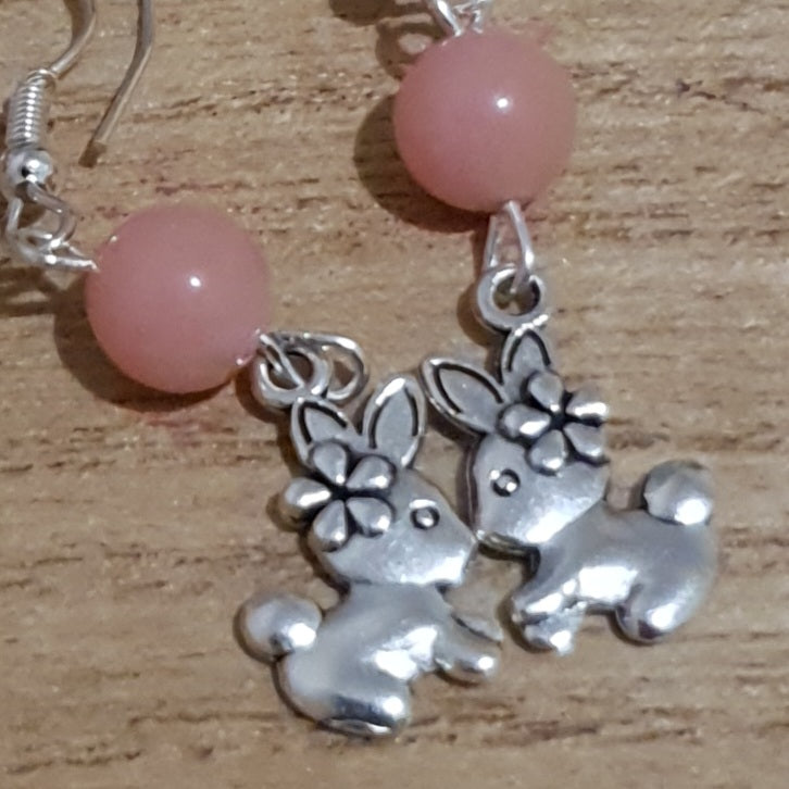 Happy Geeks Bunny Earrings. Pink Luminous Bead Earrings.