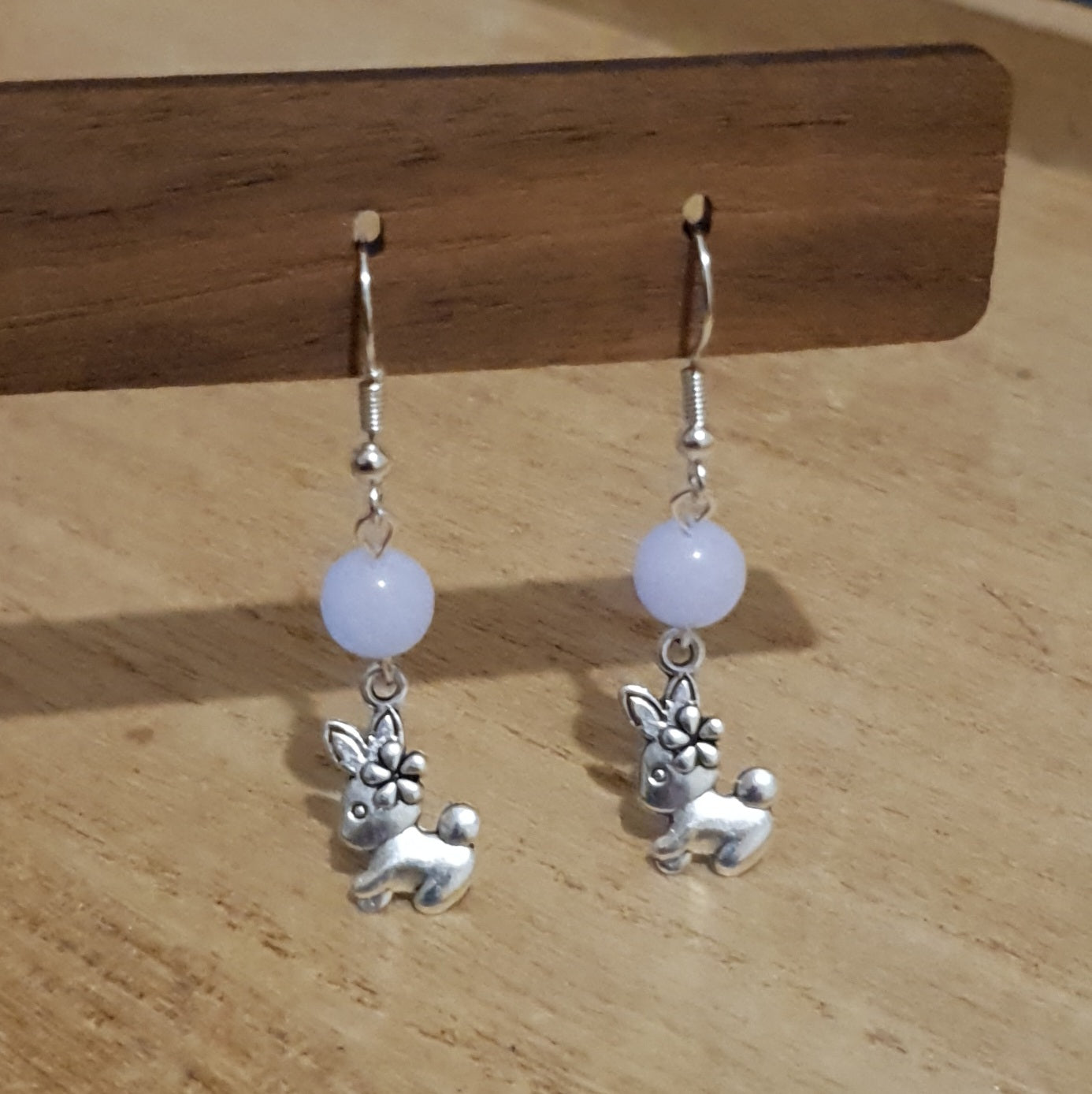 Happy Geeks Bunny Earrings. Pink Luminous Bead Earrings.