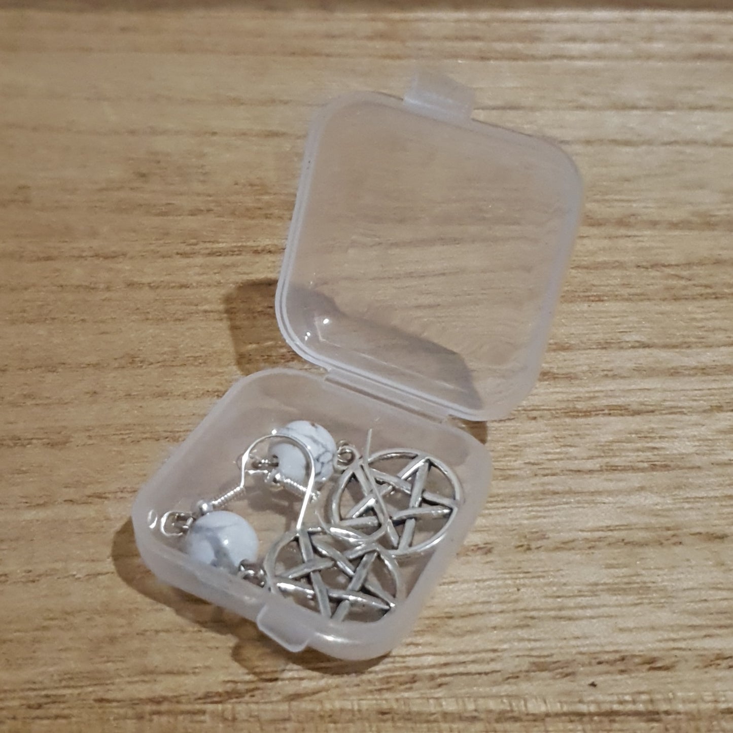 Pentagram Dangle Earrings. Howlite Pentagram Earrings.