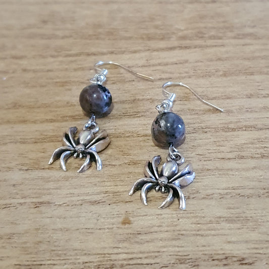 Spooky Spider Dangle Earrings. Yooperlite Spider Earrings.
