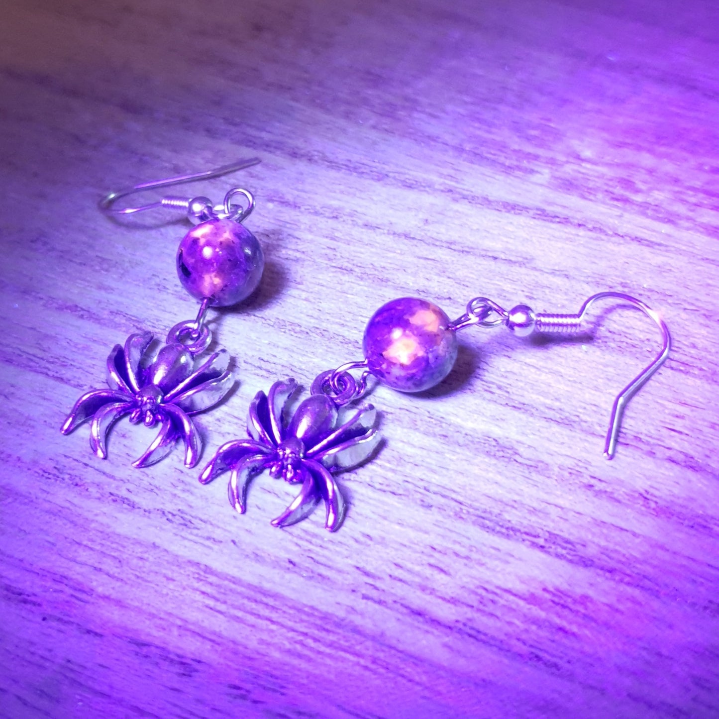 Spooky Spider Dangle Earrings. Yooperlite Spider Earrings.