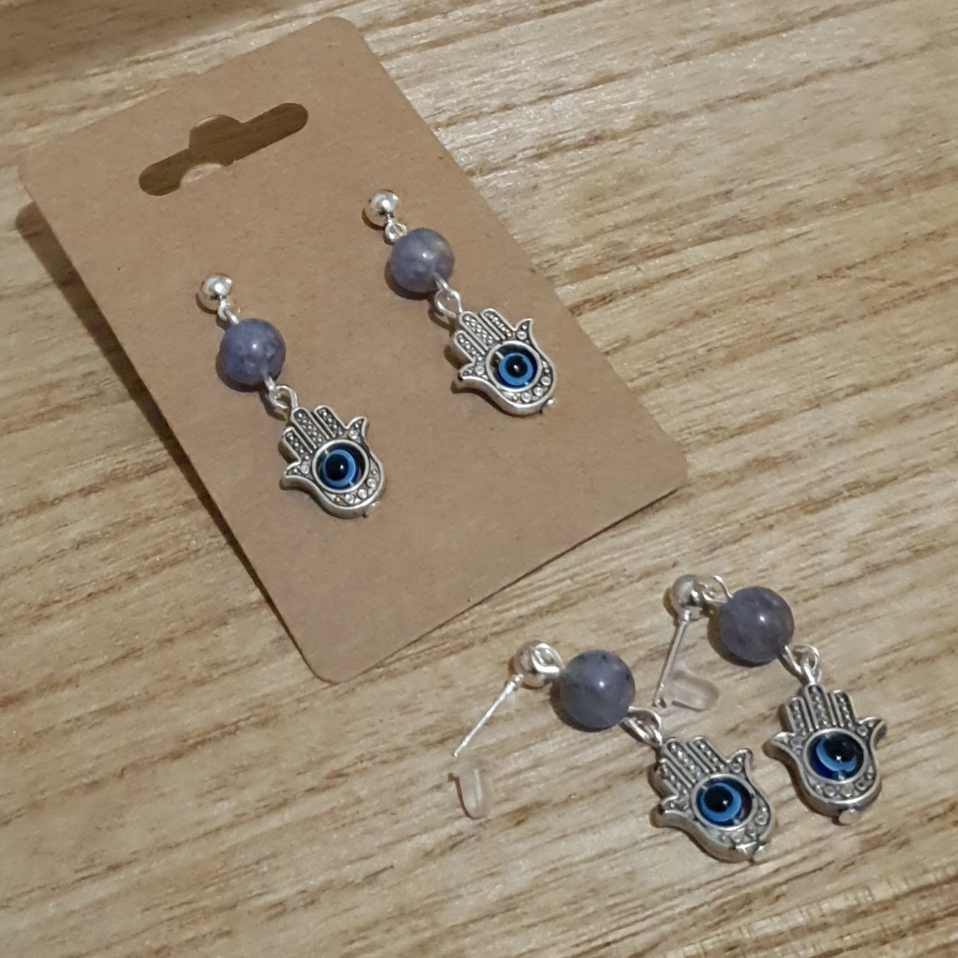 Hand of Hamsa and Evil Eye Dangle Earrings. Iolite Hamsa Hand Earrings