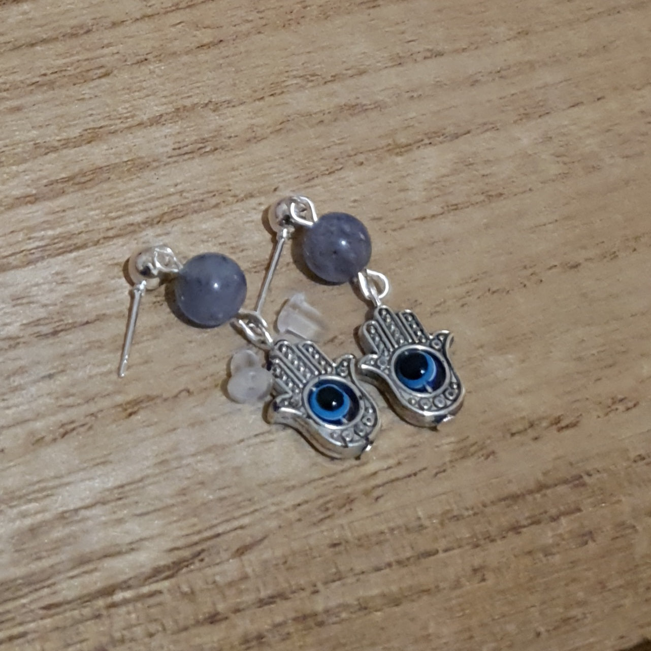 Hand of Hamsa and Evil Eye Dangle Earrings. Iolite Hamsa Hand Earrings