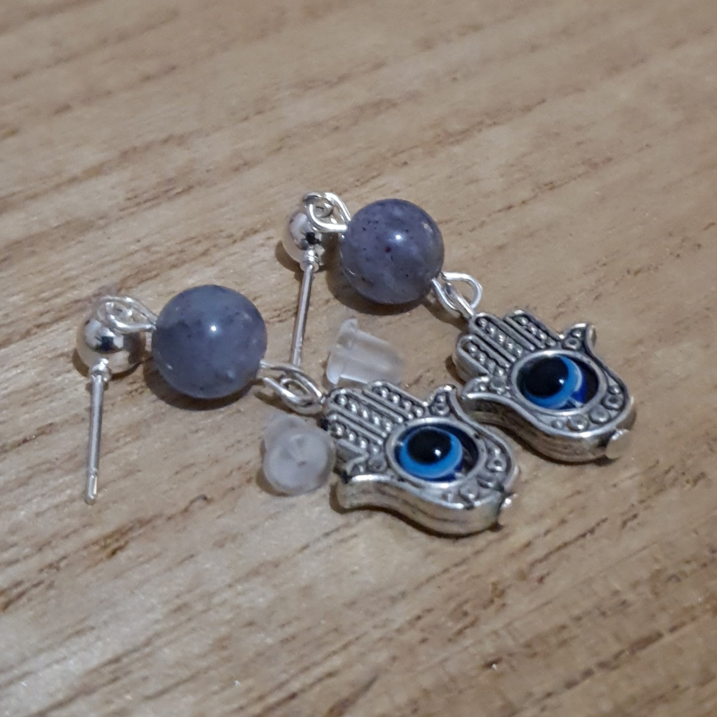Hand of Hamsa and Evil Eye Dangle Earrings. Iolite Hamsa Hand Earrings