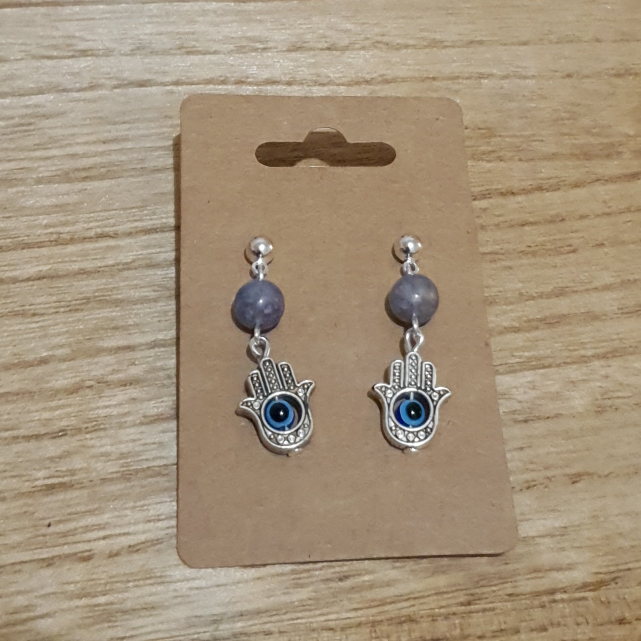 Hand of Hamsa and Evil Eye Dangle Earrings. Iolite Hamsa Hand Earrings
