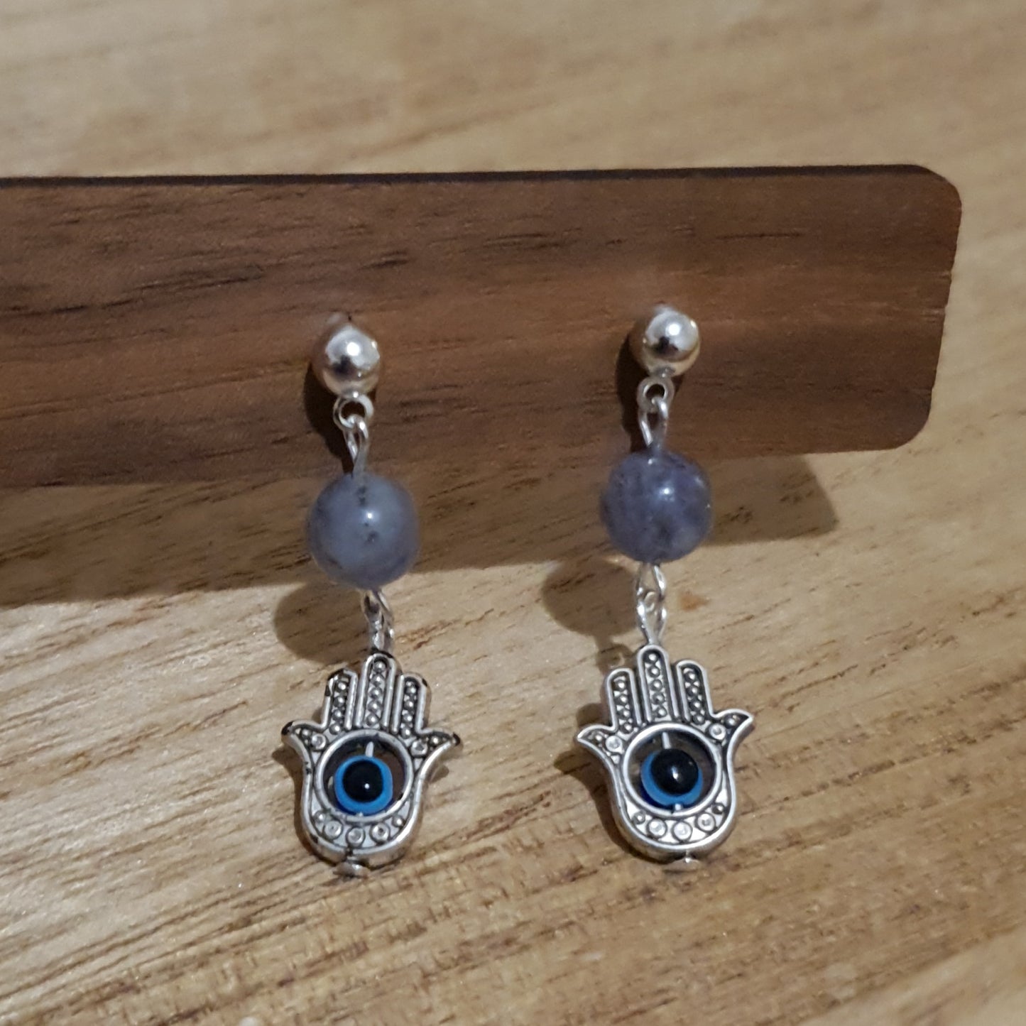 Hand of Hamsa and Evil Eye Dangle Earrings. Iolite Hamsa Hand Earrings