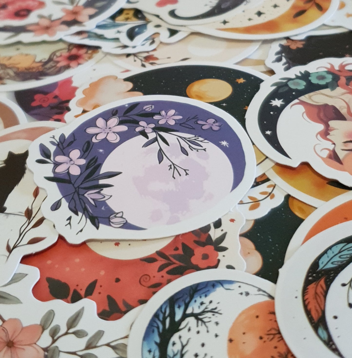 Moon & Cats Stickers. 10 Pack of Moon Shaped Stickers.