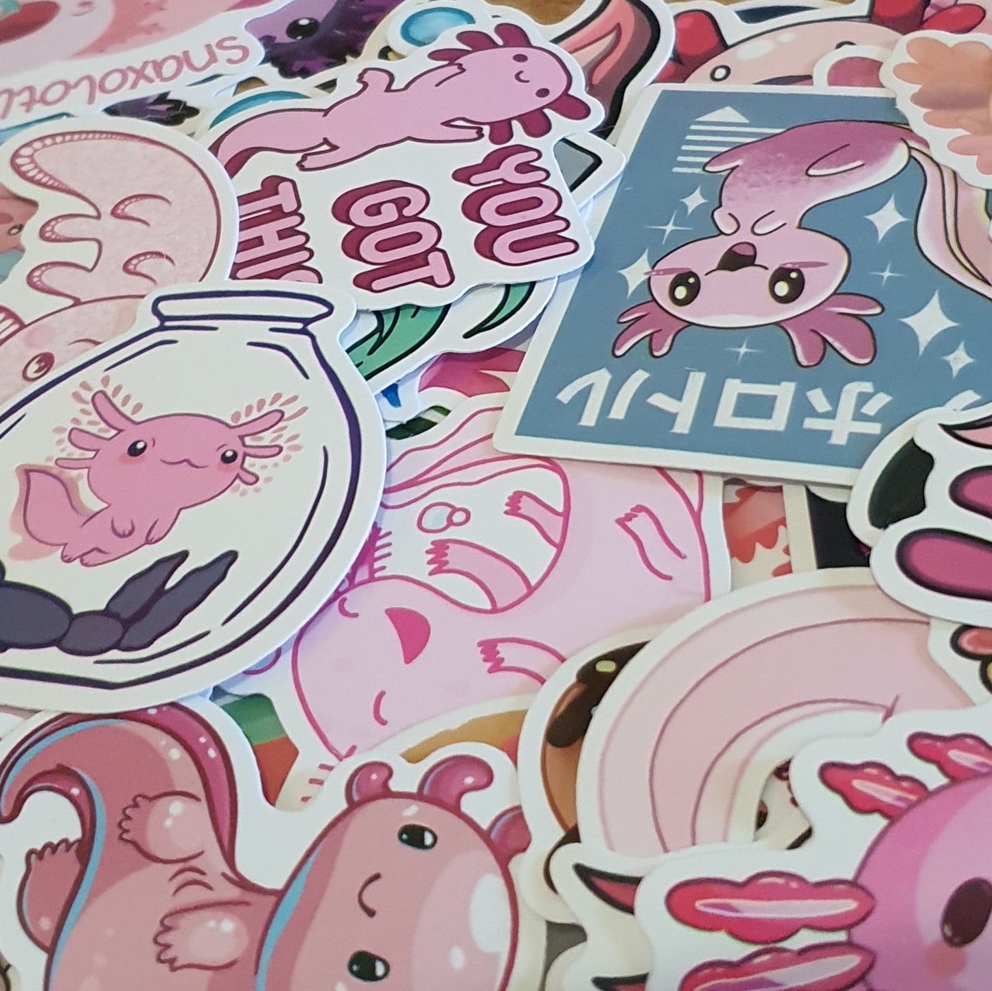 Adorable Axolotl Stickers. 10 Pack of Axolotl themed Stickers.