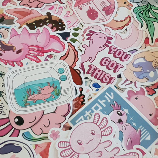 Adorable Axolotl Stickers. 10 Pack of Axolotl themed Stickers.