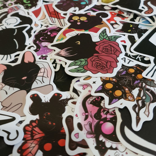 Black Cat Stickers. 10 Packs of Black Cat Themed Stickers.