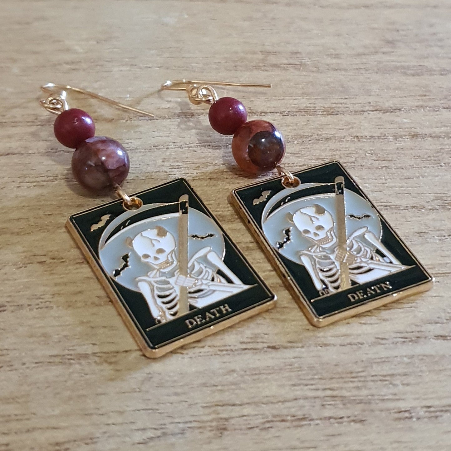 Death Tarot Earrings. Cinnabar and Fire Quartz Death Earrings.