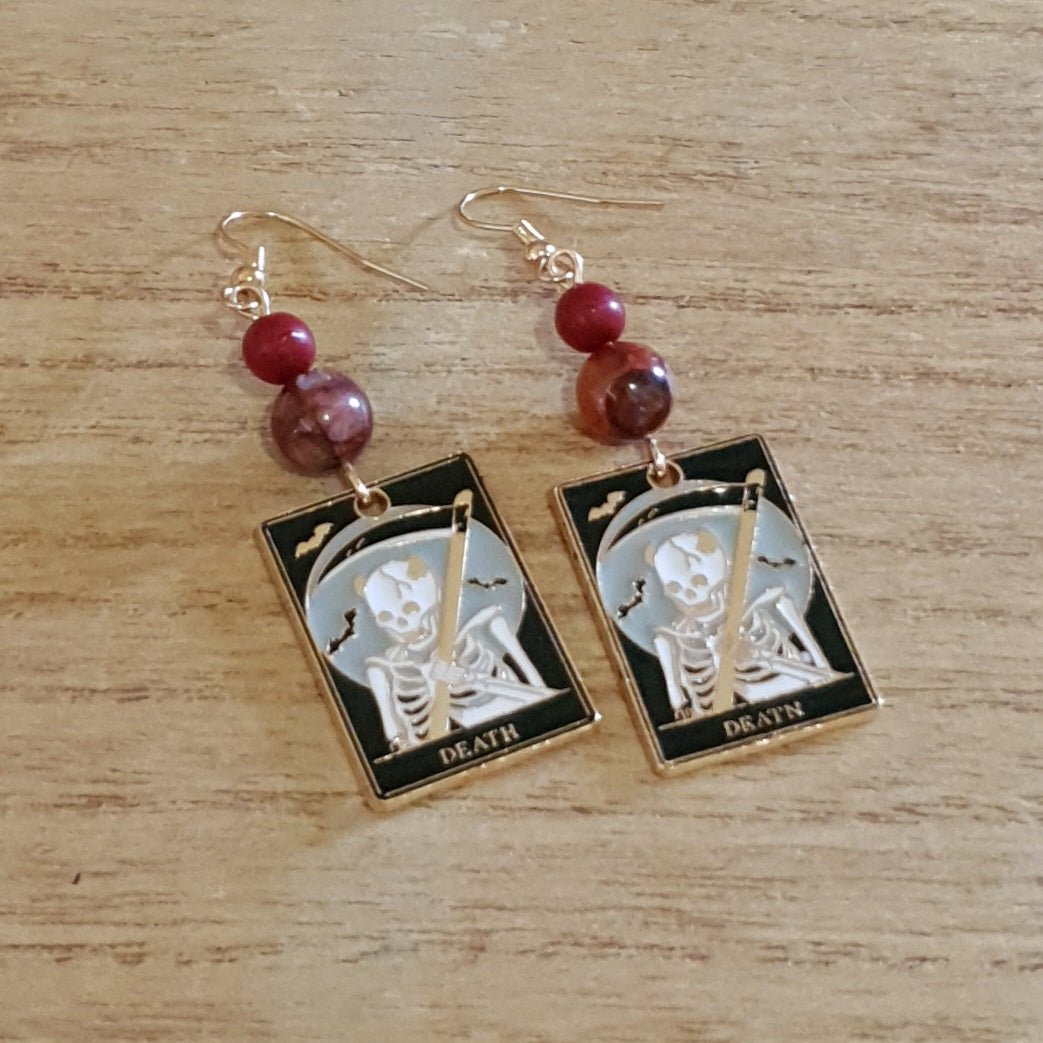 Death Tarot Earrings. Cinnabar and Fire Quartz Death Earrings.