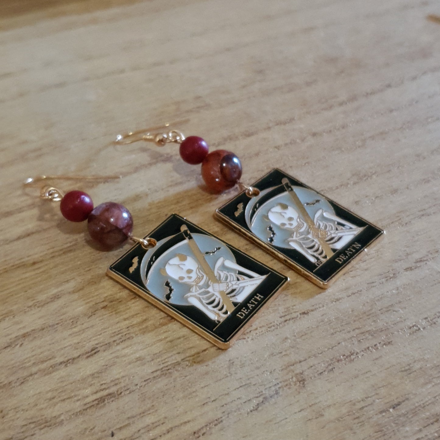 Death Tarot Earrings. Cinnabar and Fire Quartz Death Earrings.