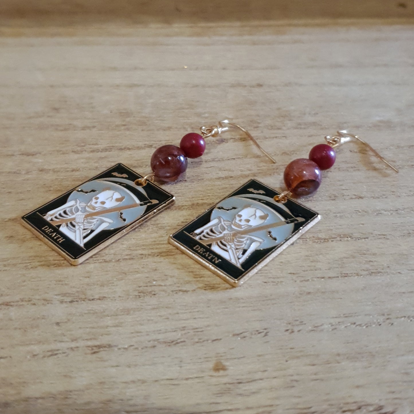 Death Tarot Earrings. Cinnabar and Fire Quartz Death Earrings.