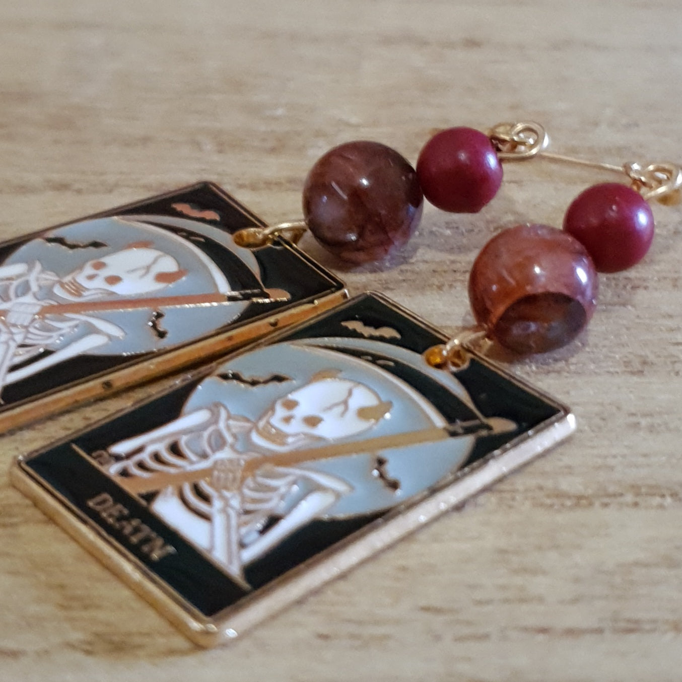 Death Tarot Earrings. Cinnabar and Fire Quartz Death Earrings.