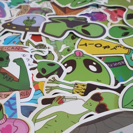 Trippy Green Guys. 10 Pack of Alien Themed Stickers.