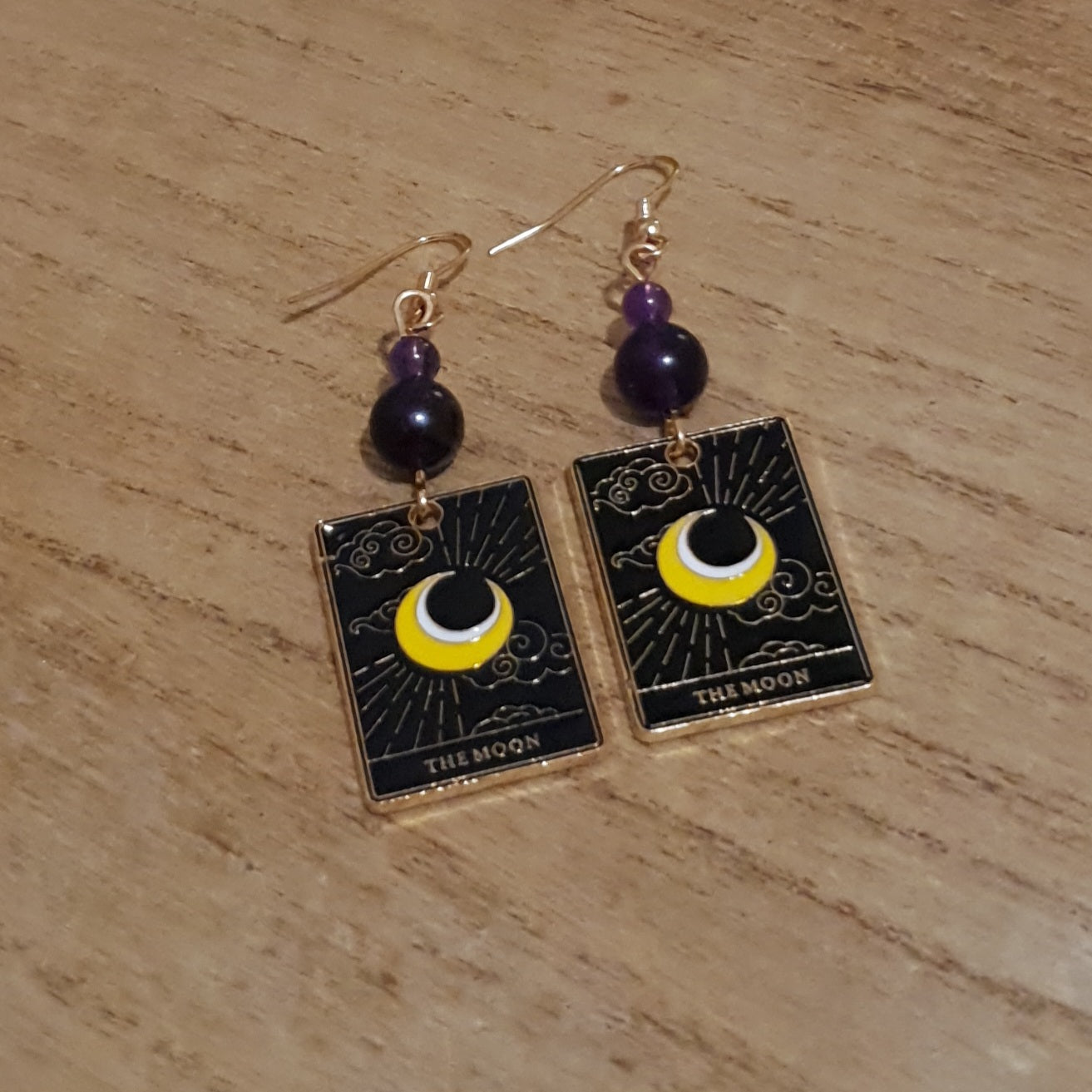 The Moon Tarot Earrings. Amethyst Moon Tarot Earrings.