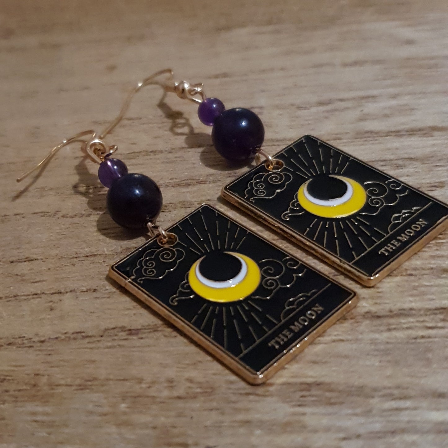 The Moon Tarot Earrings. Amethyst Moon Tarot Earrings.