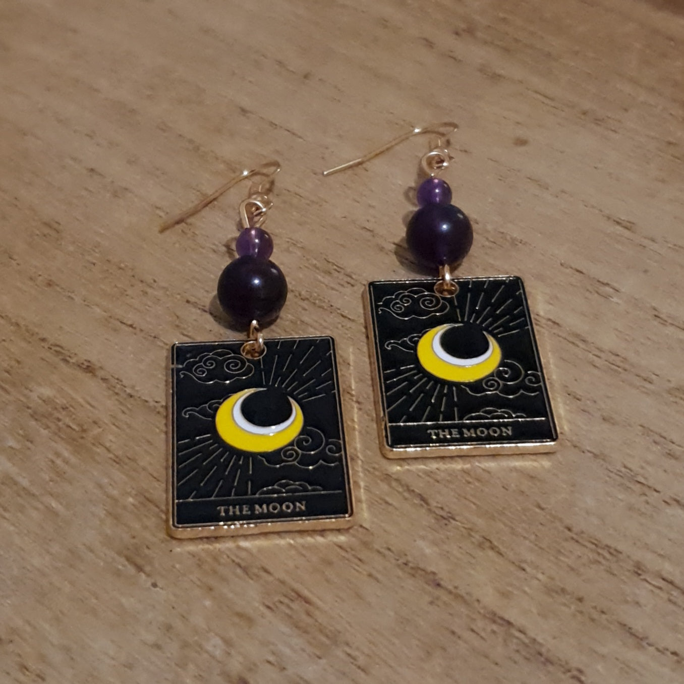 The Moon Tarot Earrings. Amethyst Moon Tarot Earrings.