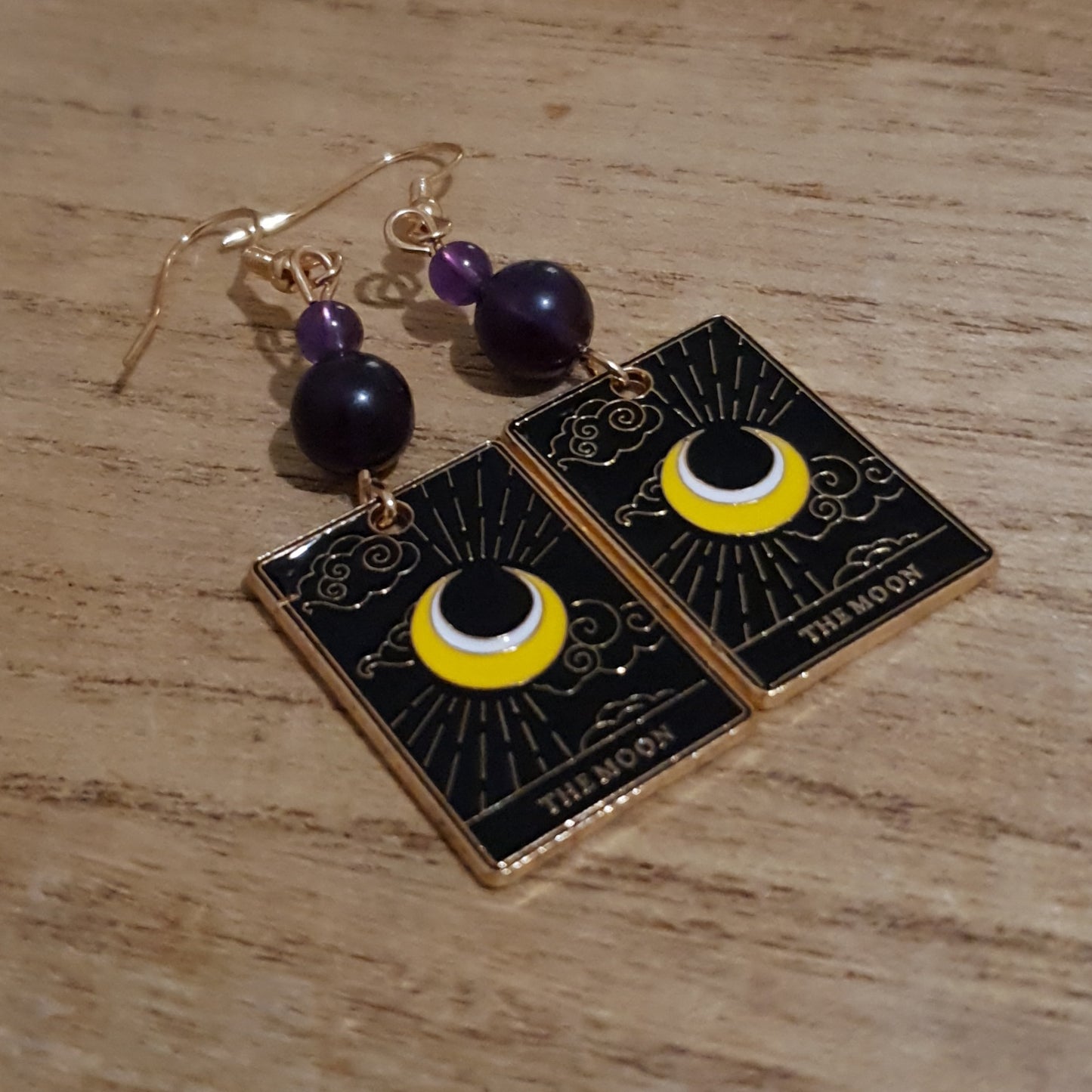 The Moon Tarot Earrings. Amethyst Moon Tarot Earrings.