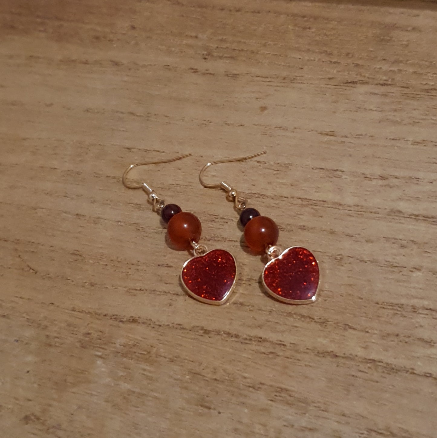 Sparkling Red Heart Earrings. Red Garnet & Carnelian Heart Earrings.