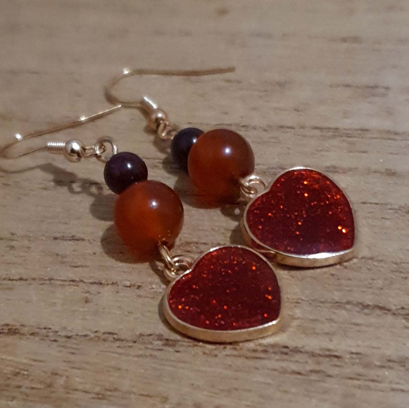 Sparkling Red Heart Earrings. Red Garnet & Carnelian Heart Earrings.