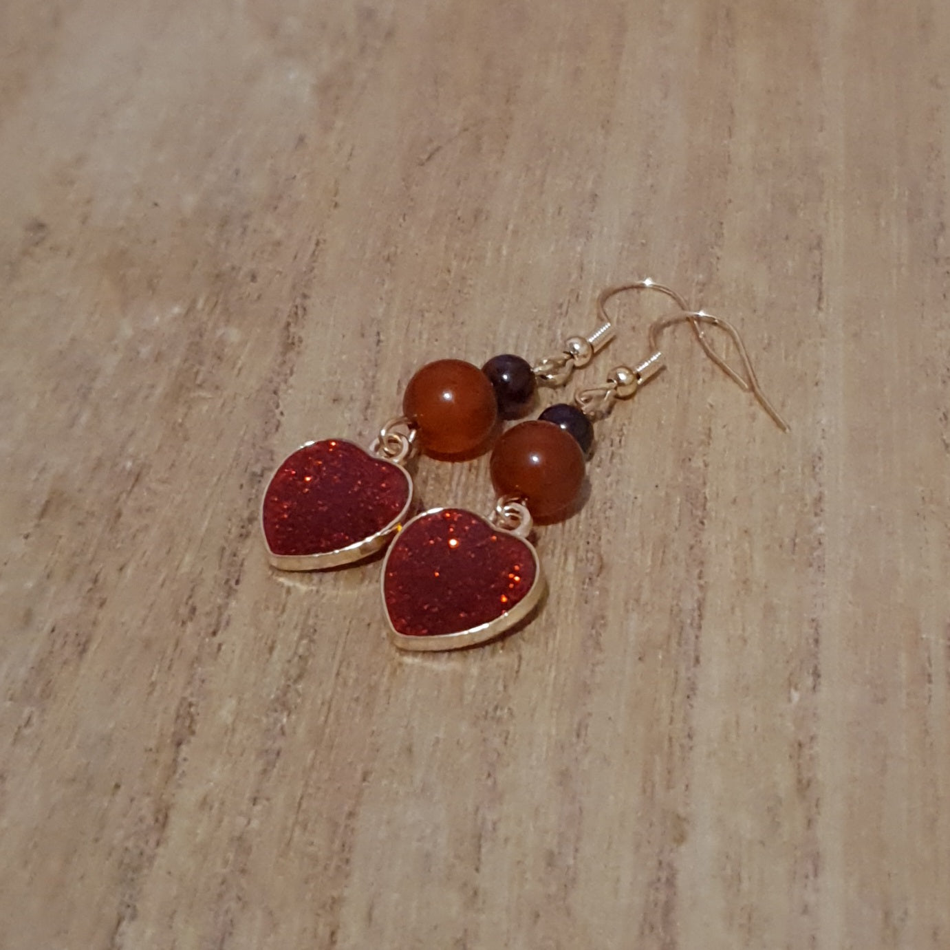 Sparkling Red Heart Earrings. Red Garnet & Carnelian Heart Earrings.