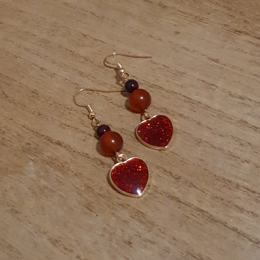 Sparkling Red Heart Earrings. Red Garnet & Carnelian Heart Earrings.
