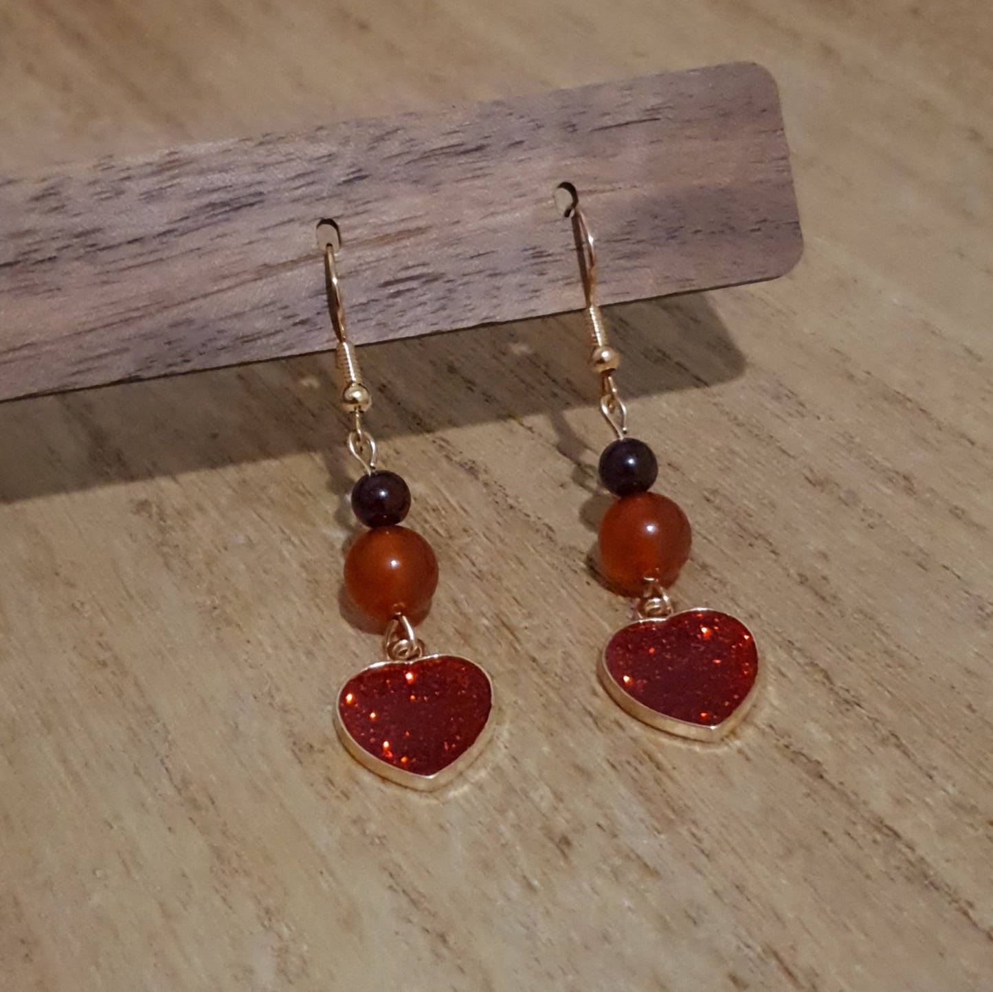 Sparkling Red Heart Earrings. Red Garnet & Carnelian Heart Earrings.