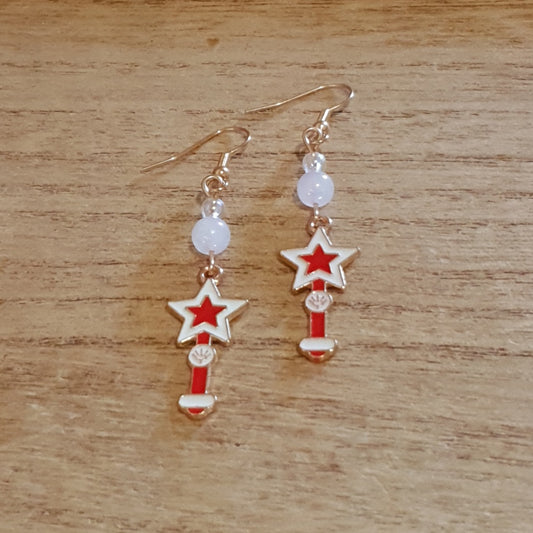 Kawaii Wand Earrings. Aura Rose Quartz Wand Earrings.