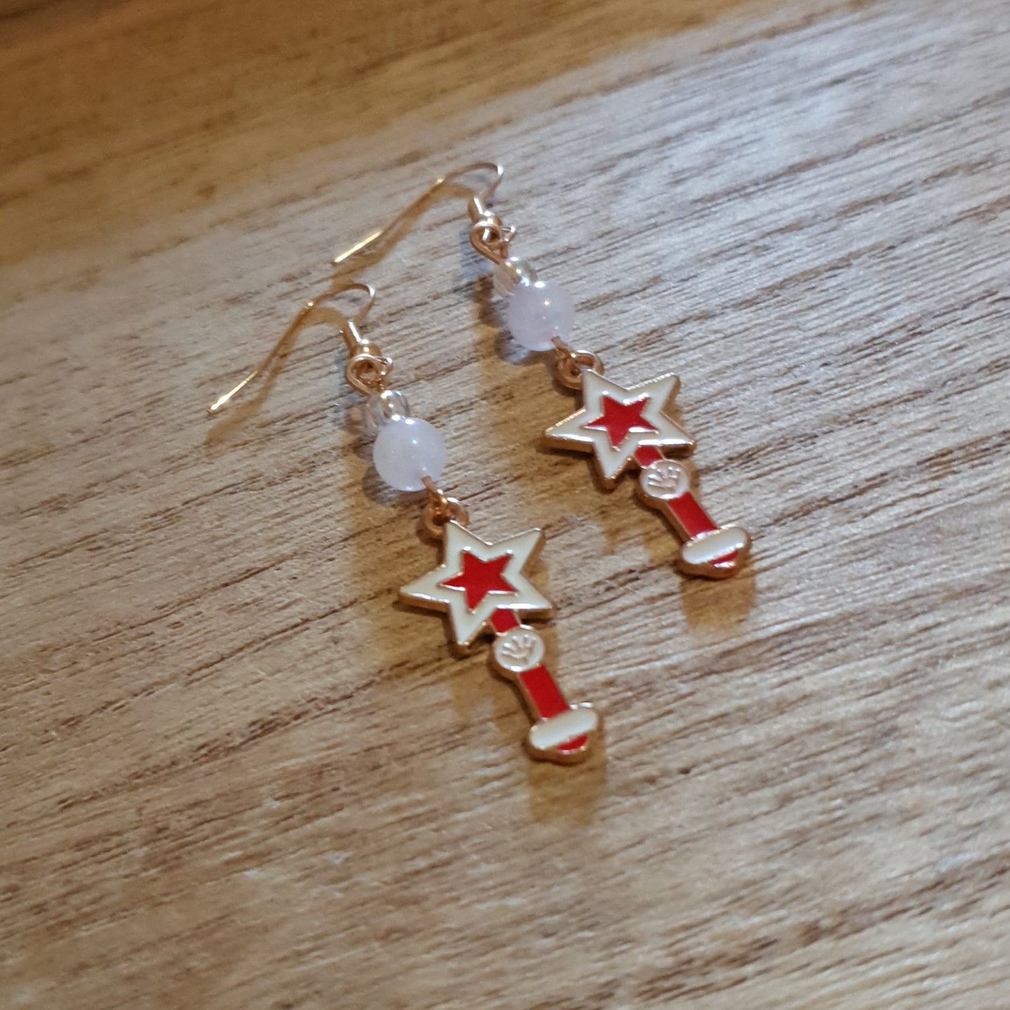 Kawaii Wand Earrings. Aura Rose Quartz Wand Earrings.