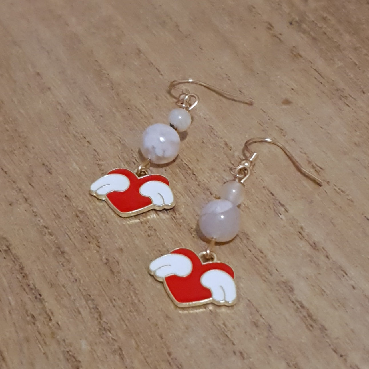 Kawaii  Winged Heart Earrings. Flower Agate Kawaii Heart Earrings.