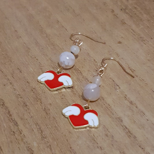 Kawaii  Winged Heart Earrings. Flower Agate Kawaii Heart Earrings.
