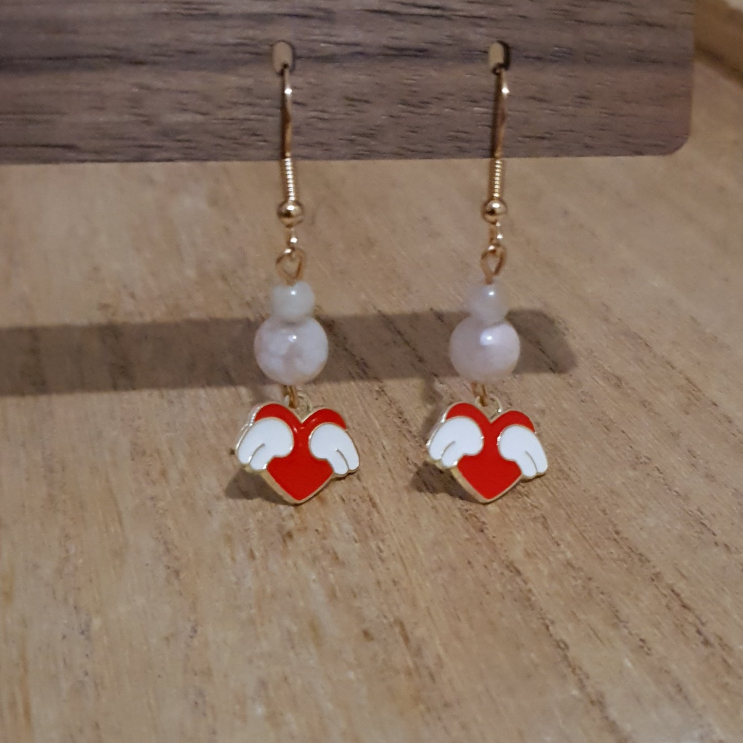 Kawaii  Winged Heart Earrings. Flower Agate Kawaii Heart Earrings.