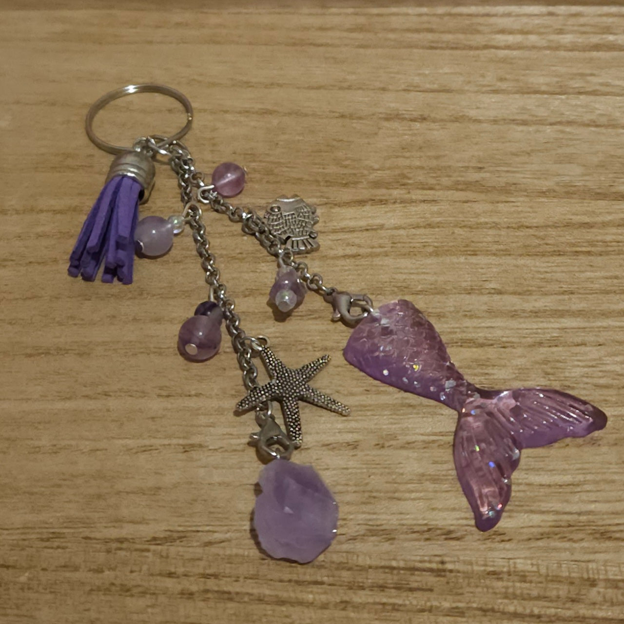 Mermaid Tail Amethyst & Fluorite Handmade Keychain.